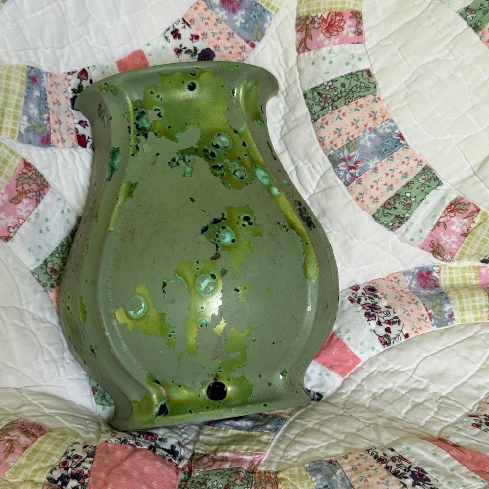 Vintage Green Distressed Ceramic Wall Pocket Planter 8" Rustic Decor Farmhouse
